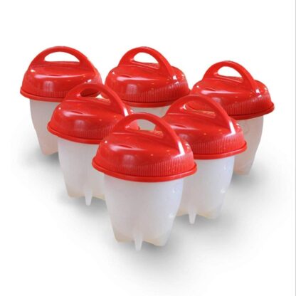St@llion Red Silicone Non Stick Egg Boiler Hard and Soft Make BPA Free Boiled Eggs Cup, Poachers, Cooker (6 Pack)