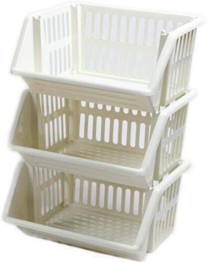 18cm Stacking Basket Set of 3 - Cream