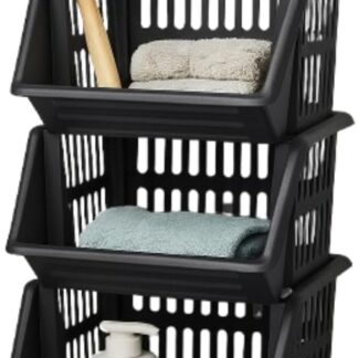 18cm Stacking Basket Set of 3 – Black