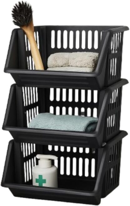 18cm Stacking Basket Set of 3 – Black